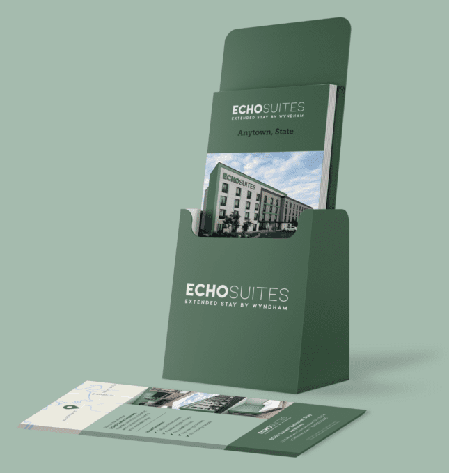 Echo Suites brochure holder mockup view