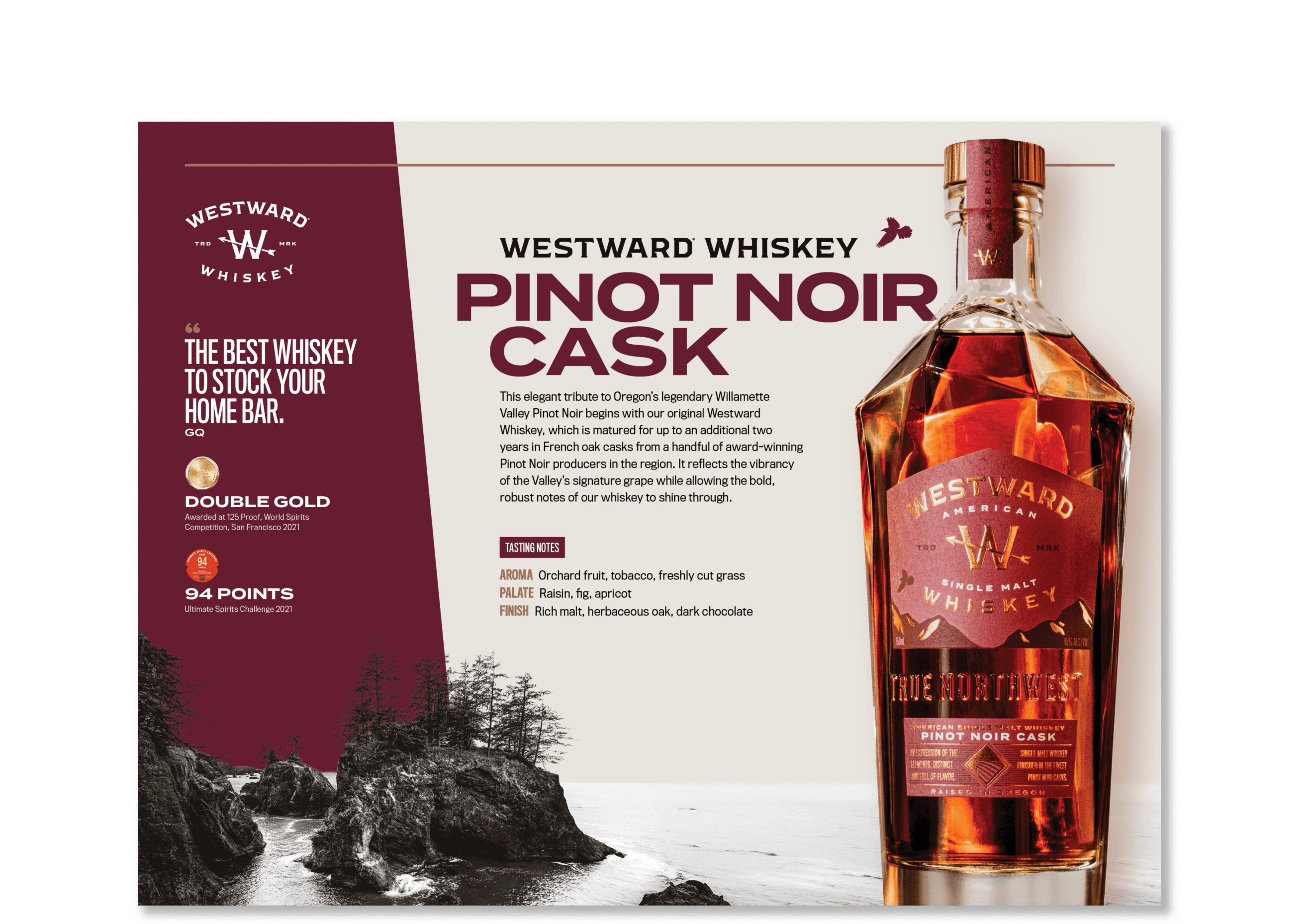 Image of Westward Whiskey core product sell sheet.