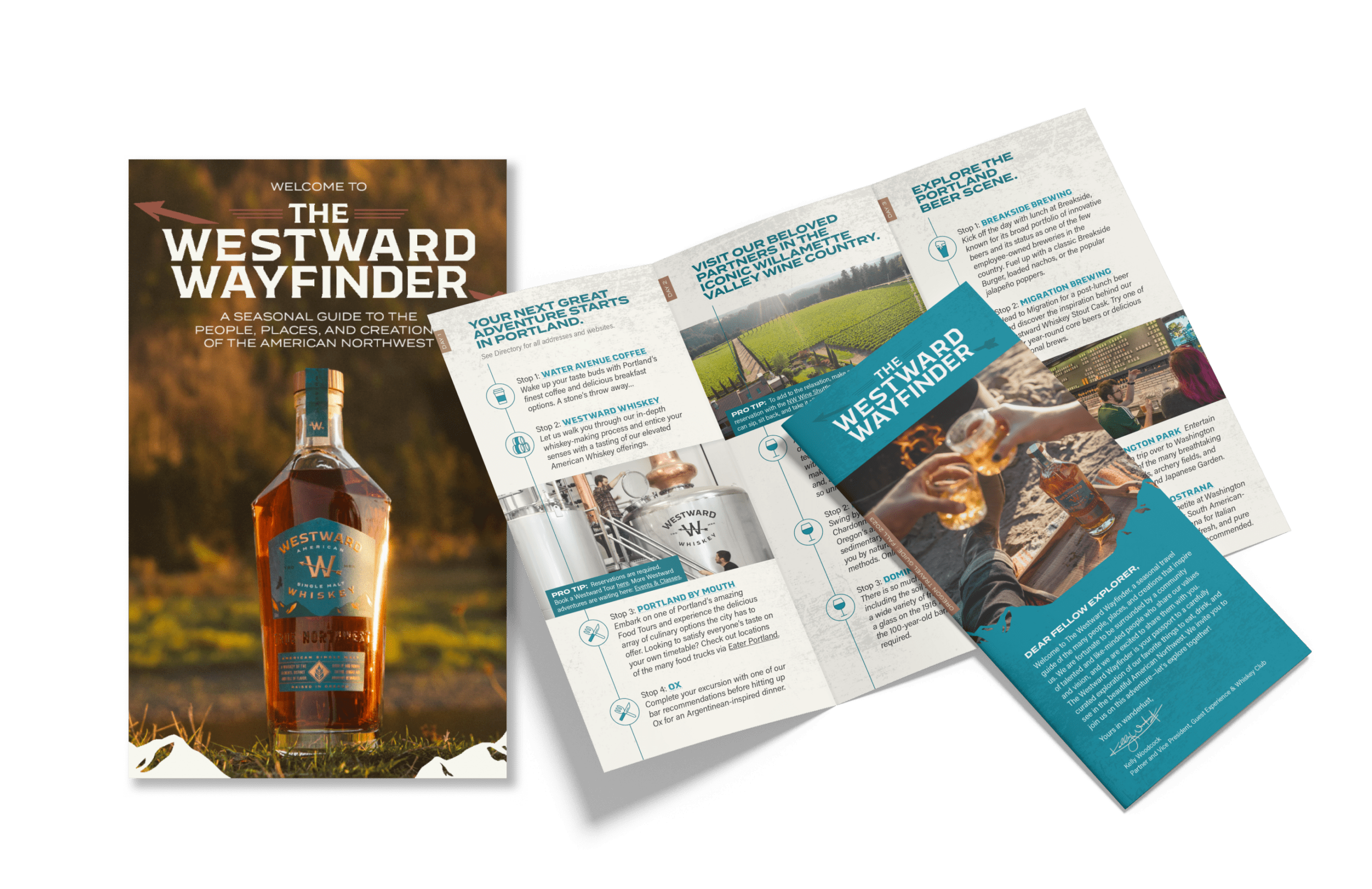 Image of Westward Whiskey Wayfinder Travel Guide pamphlet.